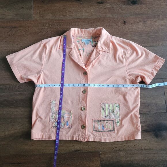Onque Casuals Shirt Womens M Button Down Orange Flowers Vintage Cotton - Picture 3 of 11